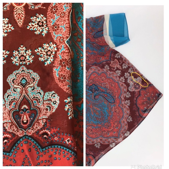 INC Sheer Red Paisley Short Sleeve Top, 12 - Picture 15 of 16